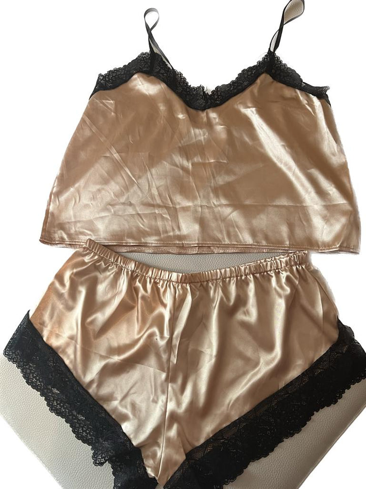 Satin Contrast Lace Lingerie Set