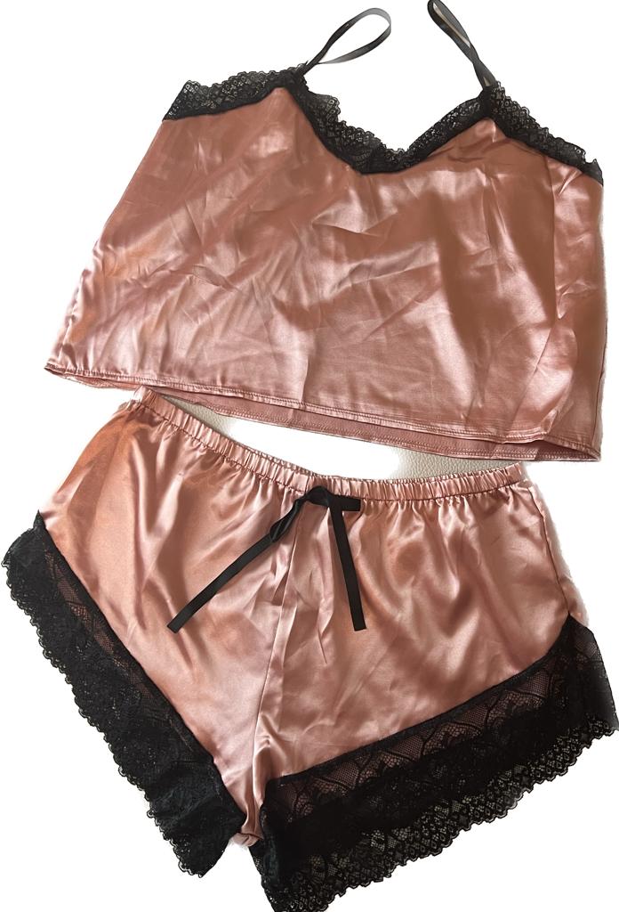 Satin Contrast Lace Lingerie Set