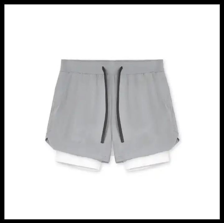 Men Breathable Running 2 in 1 Layers Sports Shorts