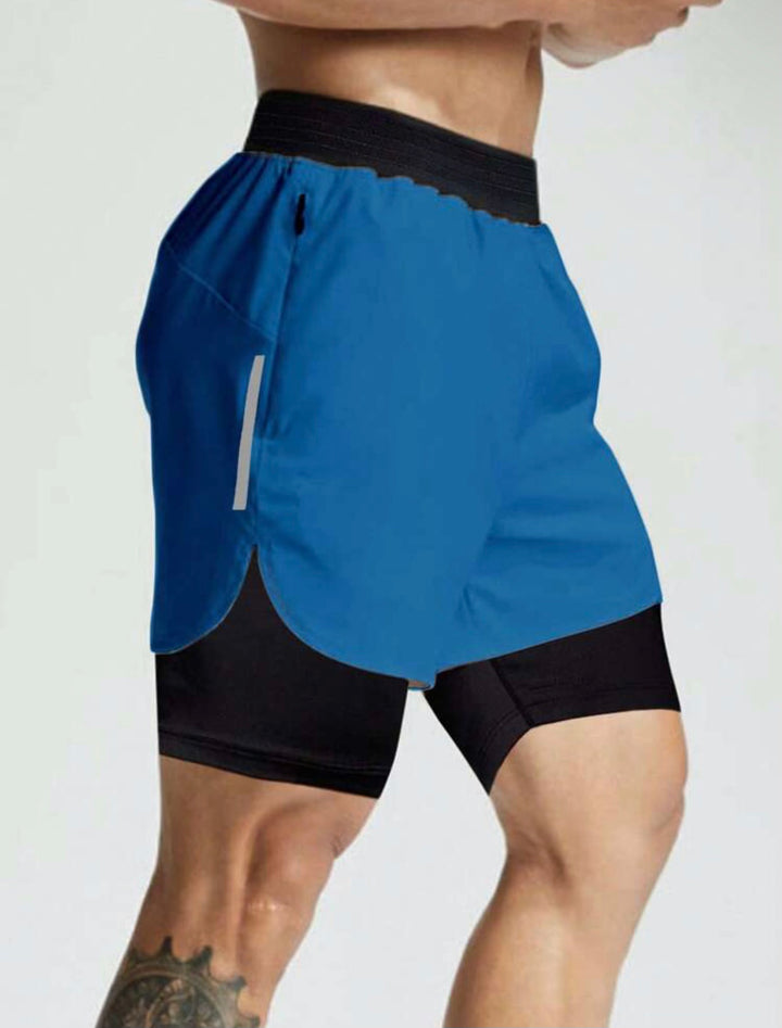 Men Reflective Tape 2 in 1 Sports Shorts