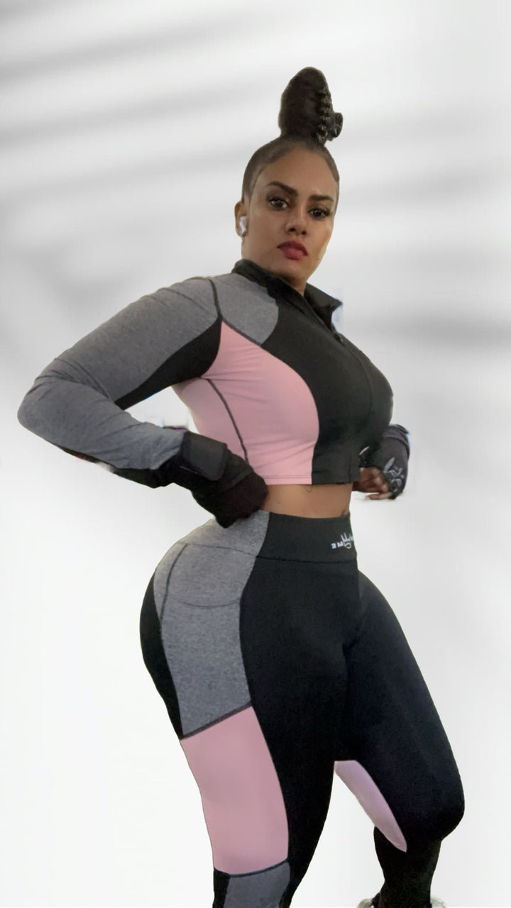 Long Sleeve 2pcs Half Zip Sport Tee & Leggings