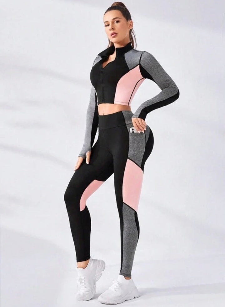 Long Sleeve 2pcs Half Zip Sport Tee & Leggings