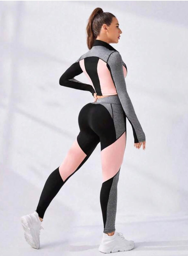 Long Sleeve 2pcs Half Zip Sport Tee & Leggings